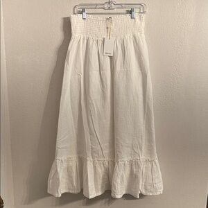 Quince Organic Cotton Gauze Smocked Midi Skirt Ivory NWT Size S